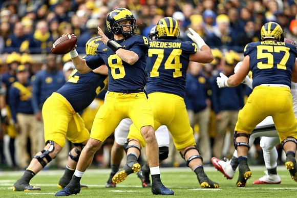 Mason Cole (52), John O'Korn (8), Ben Bredeson (74), and Patrick Kugler (57)