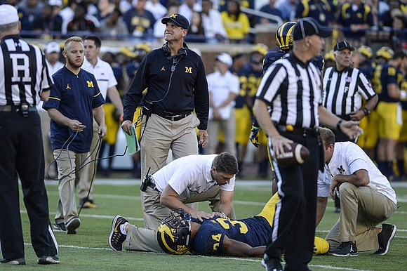 Jim Harbaugh and Jeremy Clark (34)