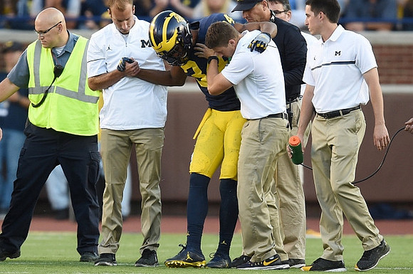 Jeremy Clark (34) and Jim Harbaugh