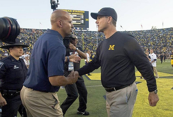 Penn State Head Coach James Franklin and Jim Harbaugh