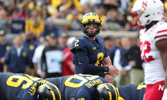 Shea Patterson (2), Juwann Bushell-Beatty (76), Michael Onwenu (50), and Cesar Ruiz (51)