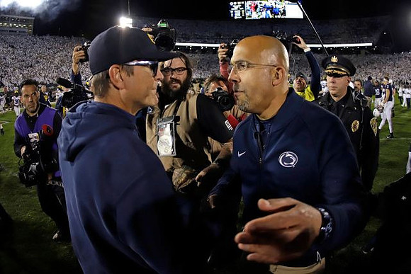 Jim Harbaugh and Penn State Head Coach James Franklin
