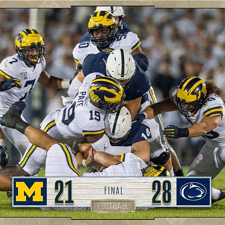Khaleke Hudson (7), Kwity Paye (19), Michael Dwumfour (50), and Jordan Glasgow (29)