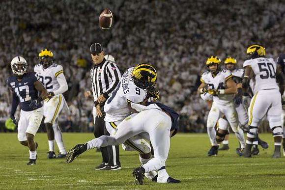 Nick Eubanks (82), Donovan Peoples-Jones (9), Zach Charbonnet (24), and Michael Onwenu (50)