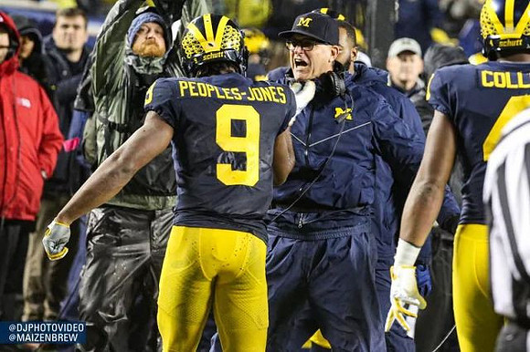 Donovan Peoples-Jones (9) and Jim Harbaugh