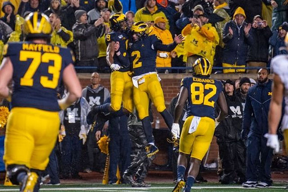 Jalen Mayfield (73), Donovan Peoples-Jones (9), Shea Patterson (2), and Nick Eubanks (82)