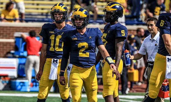 Dylan McCaffrey (10), Shea Patterson (2), and Joe Milton (5)
