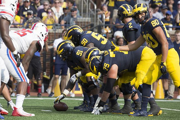 Cesar Ruiz (51), Michael Onwenu (50), Jon Runyan Jr. (75), Oliver Martin (80), and Shea Patterson (2)
