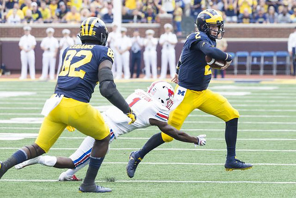 Nick Eubanks (82) and Shea Patterson (2)