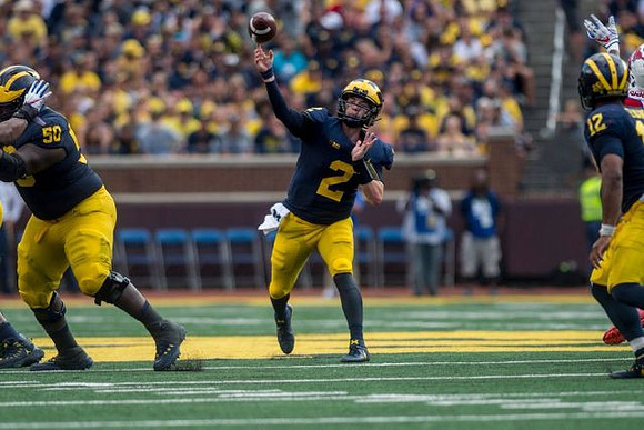Michael Onwenu (50), Shea Patterson (2), and Chris Evans (12)