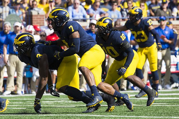 Rashan Gary (3), Khaleke Hudson (7), Devin Bush (10), and Tyree Kinnel (23)