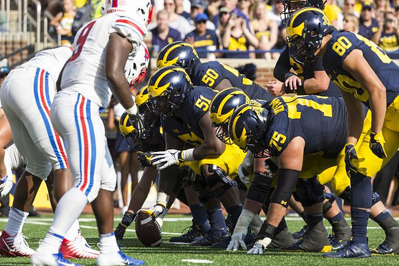 Cesar Ruiz (51), Michael Onwenu (50), Jon Runyan Jr. (75), Oliver Martin (80), and Shea Patterson (2)
