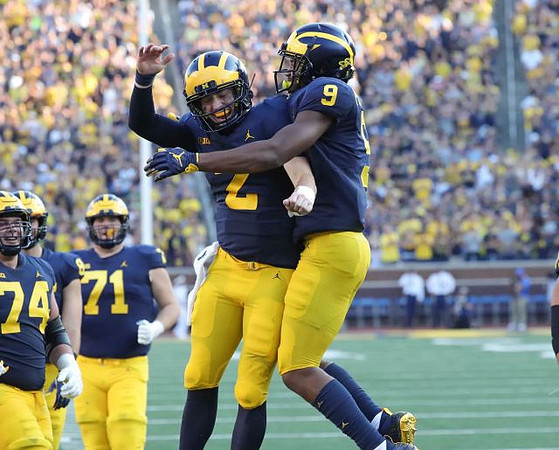 Ben Bredeson (74), Andrew Stueber (71), Shea Patterson (2), and Donovan Peoples-Jones (9)