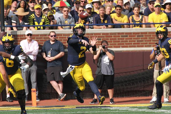 Juwann Bushell-Beatty (76), Shea Patterson (2), and Zach Gentry (83)