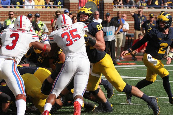 Cesar Ruiz (51), Ben Mason (42), Sean McKeon (84), and Shea Patterson (2)