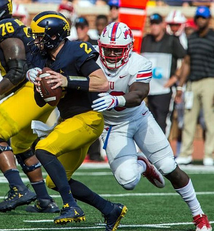 Juwann Bushell-Beatty (76) and Shea Patterson (2)