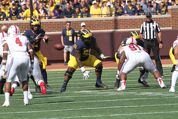 Shea Patterson (2), Cesar Ruiz (51), and Ben Bredeson (74)