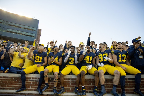 Brad Robbins (91), Roman Wilson (14), A.J. Henning (3), Nikhai Hill-Green (41), Aidan Hutchinson (97), and Jake Moody (13)