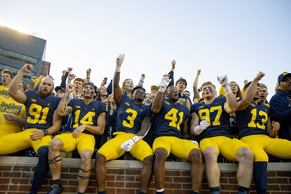 Brad Robbins (91), Roman Wilson (14), A.J. Henning (3), Nikhai Hill-Green (41), Aidan Hutchinson (97), and Jake Moody (13)