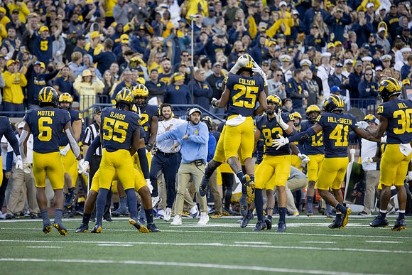 R.J. Moten (6), David Ojabo (55), Junior Colson (25), Erick All (83), Josh Ross (12), and Nikhai Hill-Green (41)