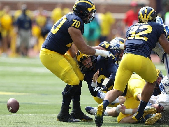 Nolan Ulizio (70), Wilton Speight (3), Ben Bredeson (74), and Ty Isaac (32)
