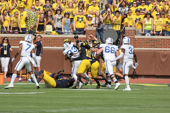 Rashan Gary (3), Devin Bush (10), and Chase Winovich (15)