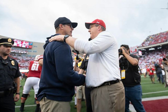 Jim Harbaugh and Wisconsin Head Coach Paul Chryst