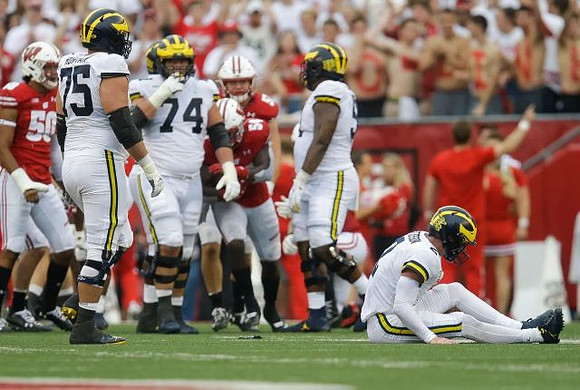 Jon Runyan Jr. (75), Ben Bredeson (74), and Shea Patterson (2)