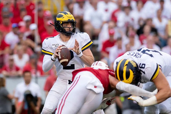 Shea Patterson (2) and Ryan Hayes (76)