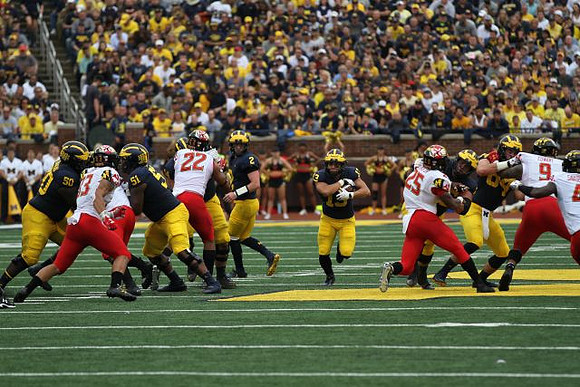 Michael Onwenu (50), Cesar Ruiz (51), Shea Patterson (2), Chris Evans (12), and Sean McKeon (84)