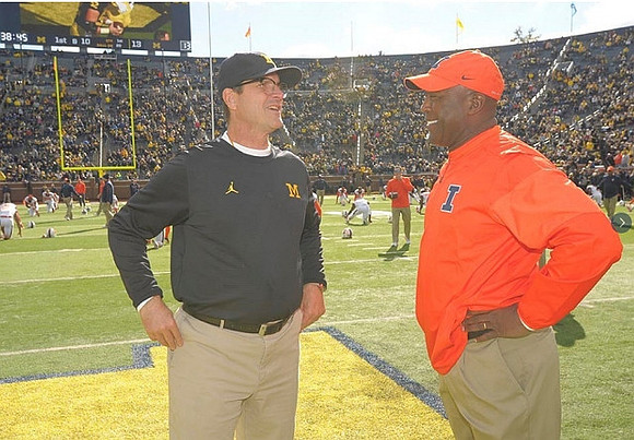 Jim Harbaugh and Illinois Head Coach Lovie Smith