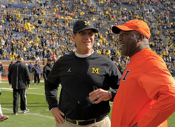 Jim Harbaugh and Illinois Head Coach Lovie Smith