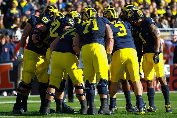 Kyle Kalis (67), Mason Cole (52), Ben Bredeson (74), Ben Braden (71), Wilton Speight (3), and Kekoa Crawford (1)