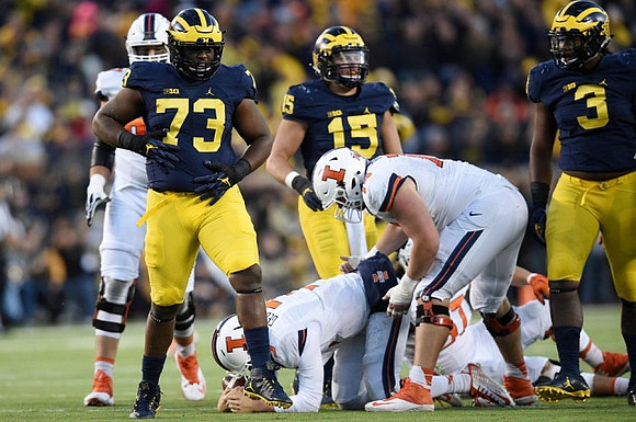 Maurice Hurst (73), Chase Winovich (15), and Rashan Gary (3)