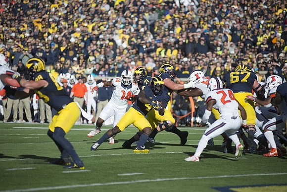 Jake Butt (88), De'Veon Smith (4), and Kyle Kalis (67)
