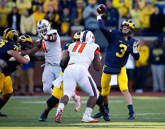Erik Magnuson (78), Devin Asiasi (2), Mason Cole (52), and Wilton Speight (3)
