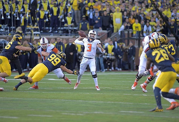 Ryan Glasgow (96), Matthew Godin (99), Jourdan Lewis (26), and Chris Wormley (43)