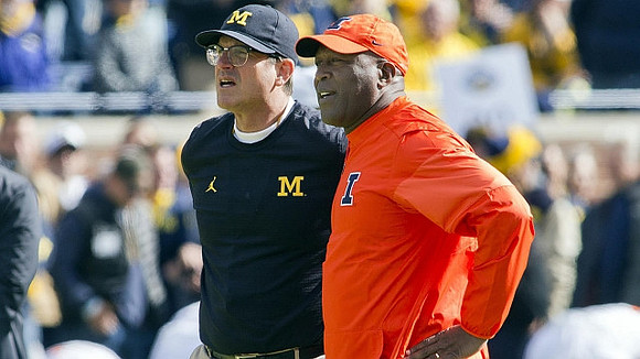 Jim Harbaugh and Illinois Head Coach Lovie Smith