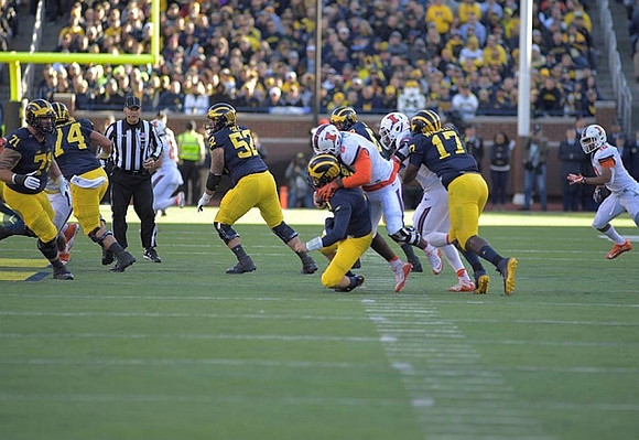 Ben Braden (71), Ben Bredeson (74), Mason Cole (52), Wilton Speight (3), and Tyrone Wheatley Jr. (17)
