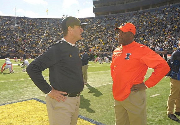 Jim Harbaugh and Illinois Head Coach Lovie Smith