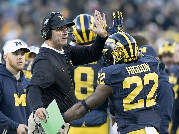 Jim Harbaugh and Karan Higdon (22)