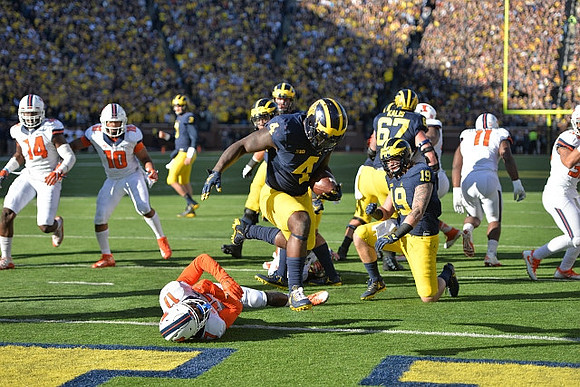 Wilton Speight (3), De'Veon Smith (4), Kyle Kalis (67), and Henry Poggi (19)
