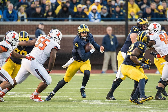 Michael Onwenu (50), John O'Korn (8), Patrick Kugler (57), and Karan Higdon (22)