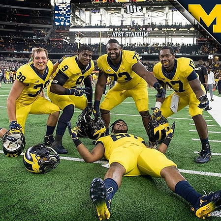Jared Wangler (38), Mike McCray (9), Maurice Hurst (73), Tyrone Wheatley Jr. (17), and Khalid Hill (80)