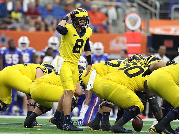 Mason Cole (52), Ben Bredeson (74), John O'Korn (8), Patrick Kugler (57), and Michael Onwenu (50)