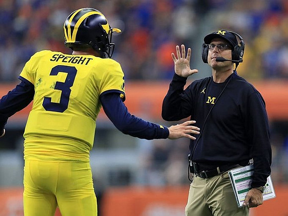 Wilton Speight (3) and Jim Harbaugh