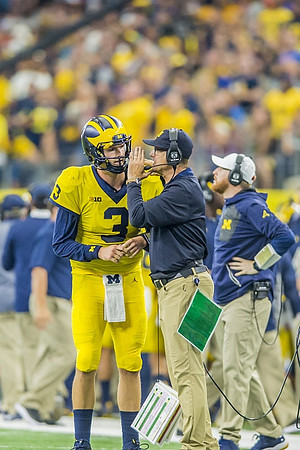 Wilton Speight (3), Jim Harbaugh, and Jay Harbaugh