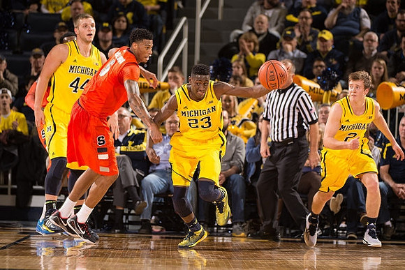 Max Bielfeldt (44), Caris LeVert (23), and Spike Albrecht (2)