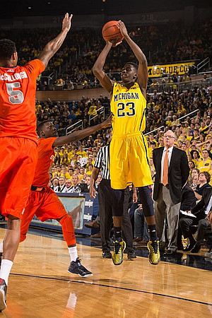 Caris LeVert (23) and Syracuse Head Coach Jim Boeheim