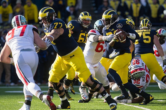 Taylor Lewan (77), Graham Glasgow (61), Devin Gardner (98), and Michael Schofield (75)